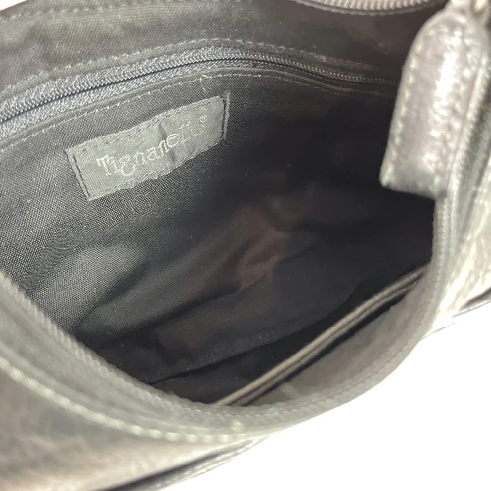 Tignanello Black Genuine Leather Hobo Handbag Shoulder Bag Purse Tote Satchel